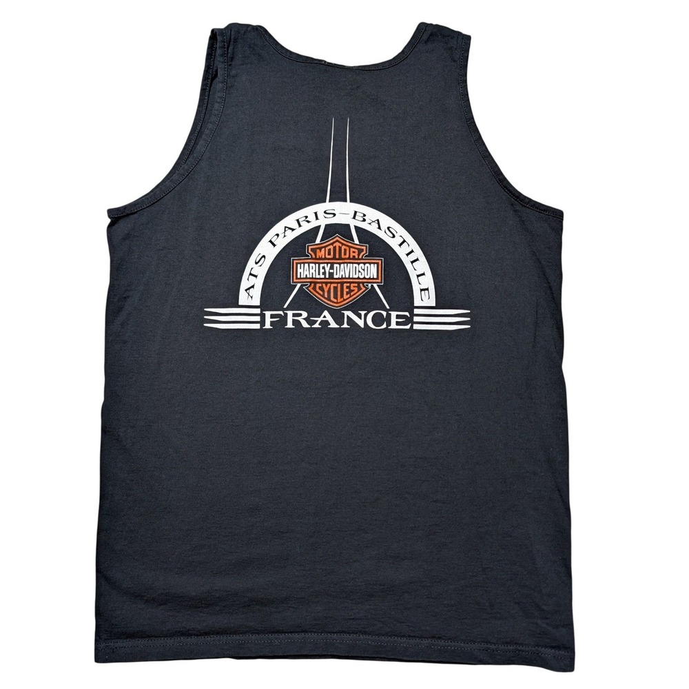 Harley Davidson Black Tank Large Ats Paris Bastille France Graphic Sleeveless - Picture 2 of 3